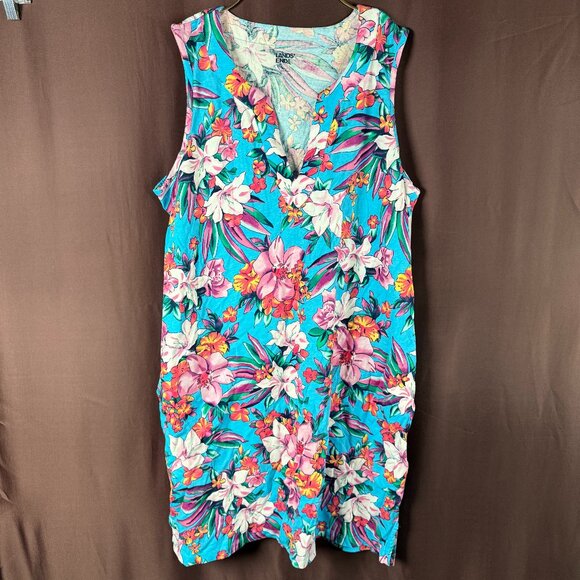Lands' End Women's M Swim Cover-up Dress Cotton Jersey Sleeveless Turquoise Lily - Picture 1 of 10